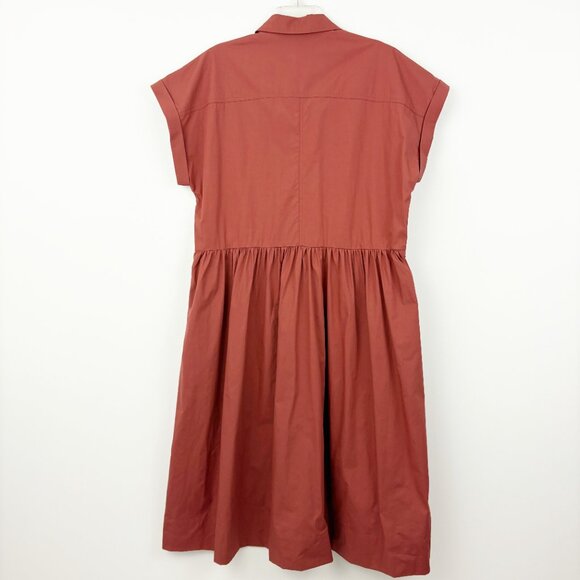 NWT MAYE Harper Shirtdress Size L Cinnamon Midi Cotton Poplin Cap Sleeve Pockets - Picture 3 of 15